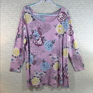Terra & Sky Floral Long Sleeve Top in Pink, Blue, and Yellow